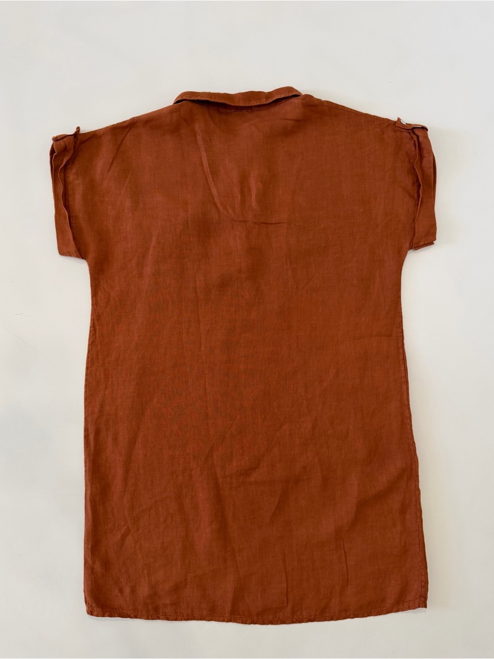 Made In Italy 100% Linen Women’s Shirt Dress Button-Front Short Sleeve Rust - Picture 7 of 7